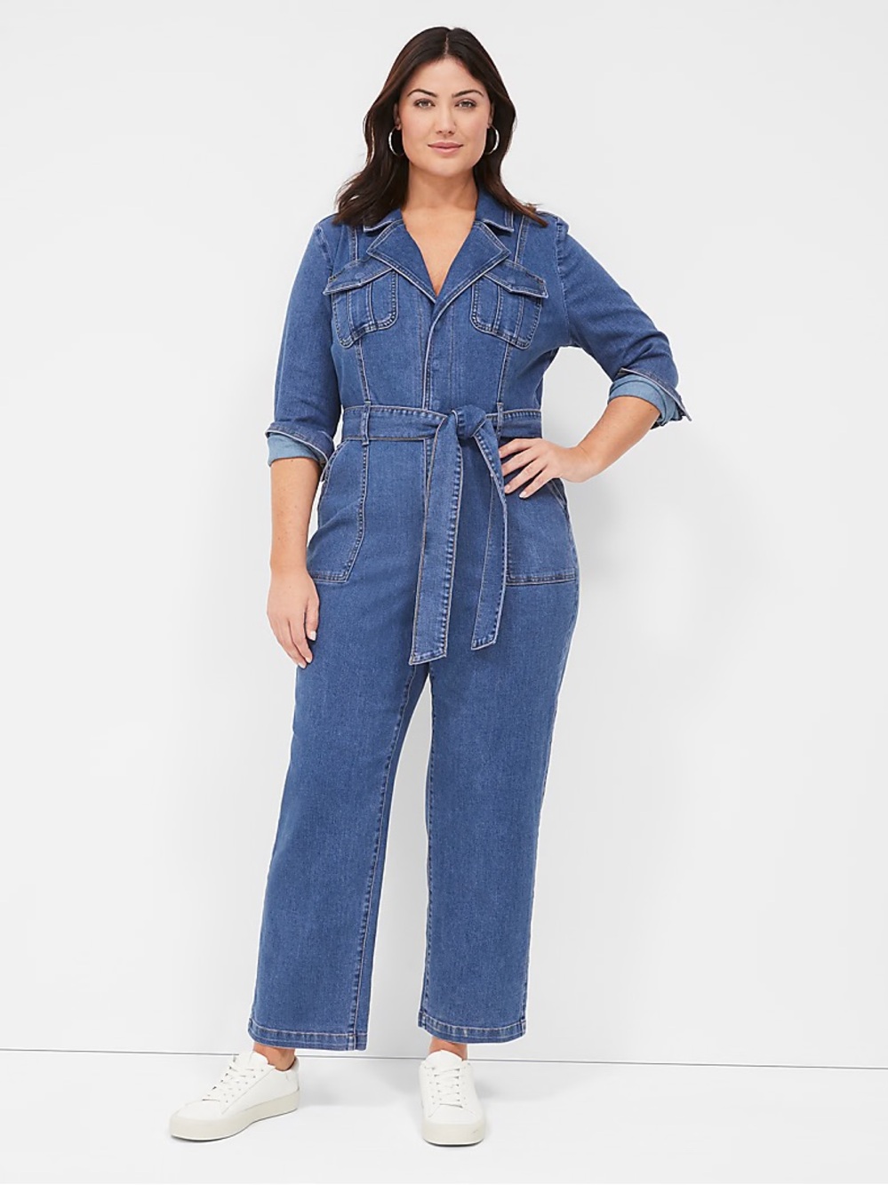 Lane Bryant Utility Straight Leg Denim Jumpsuit with Tie Waist - Size 24W Plus
